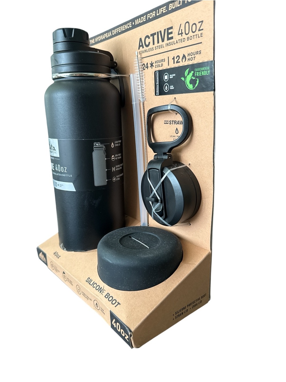 HydraPeak Active 40oz Insulated Water Bottle Bundle - Picture 2 of 6